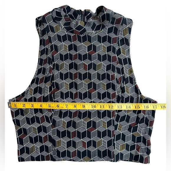 FREE PEOPLE Geometric High-Neck Sleeveless Blouse Smock Zip-Back Sz L Funky Boho - Picture 5 of 8
